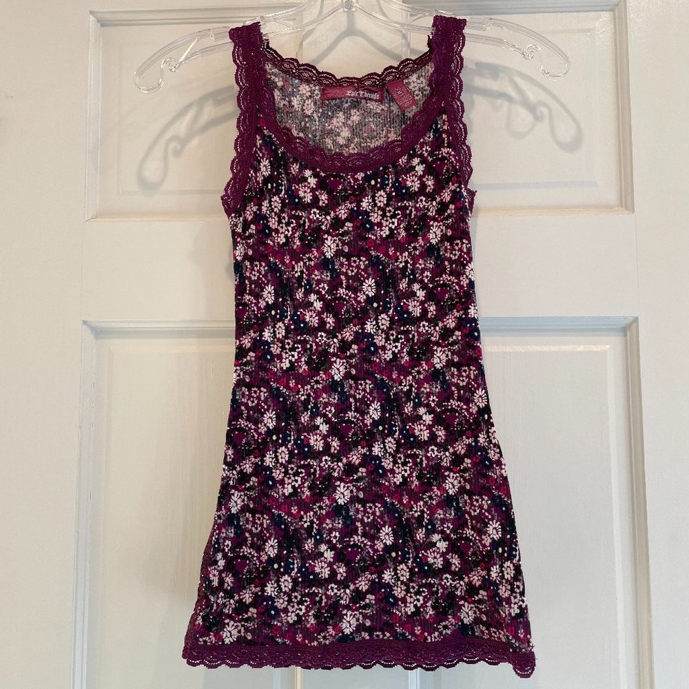 Epic Threads Sleeveless Lace Trim Ribbed Tank Top Burgundy Floral Girls Size XL